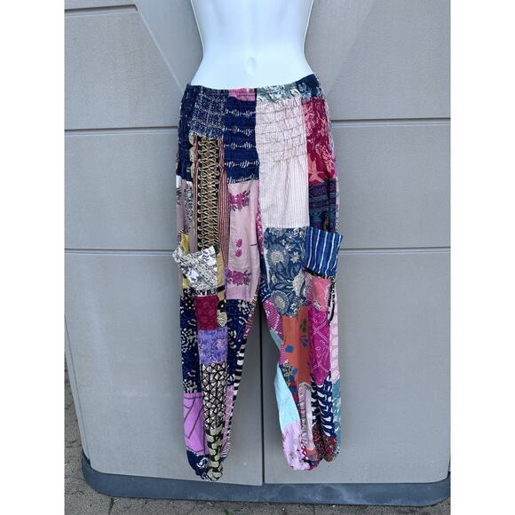 Wayan Hippie Boho Multicolor Patchwork Jogger Pants One Size Pockets India Read - Picture 1 of 11